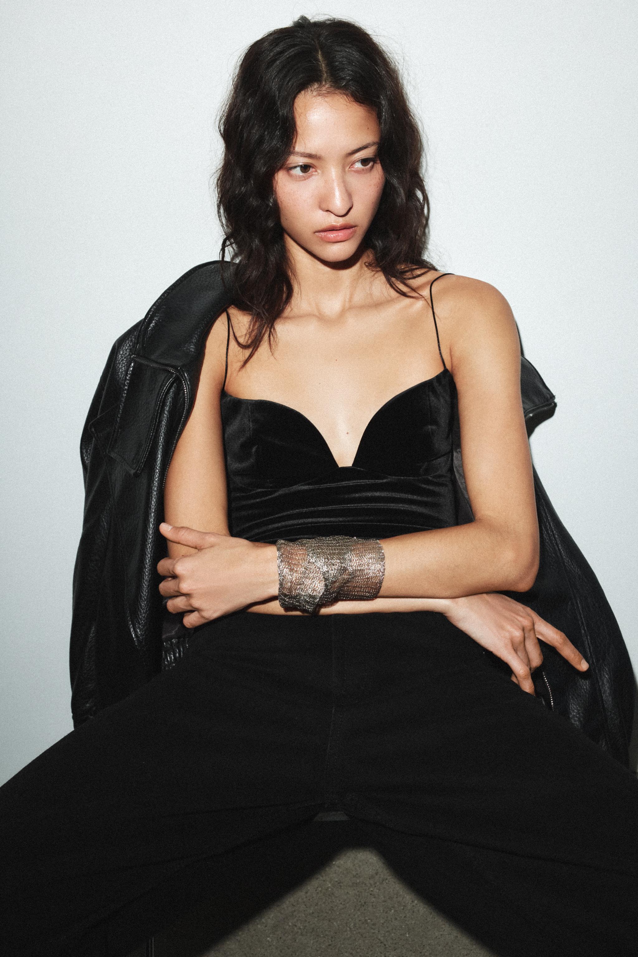 VELVET STRAPPY BODYSUIT